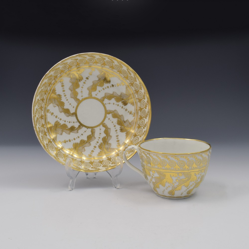 Georgian Coalport Porcelain Faceted Tea Cup & Saucer c.1810