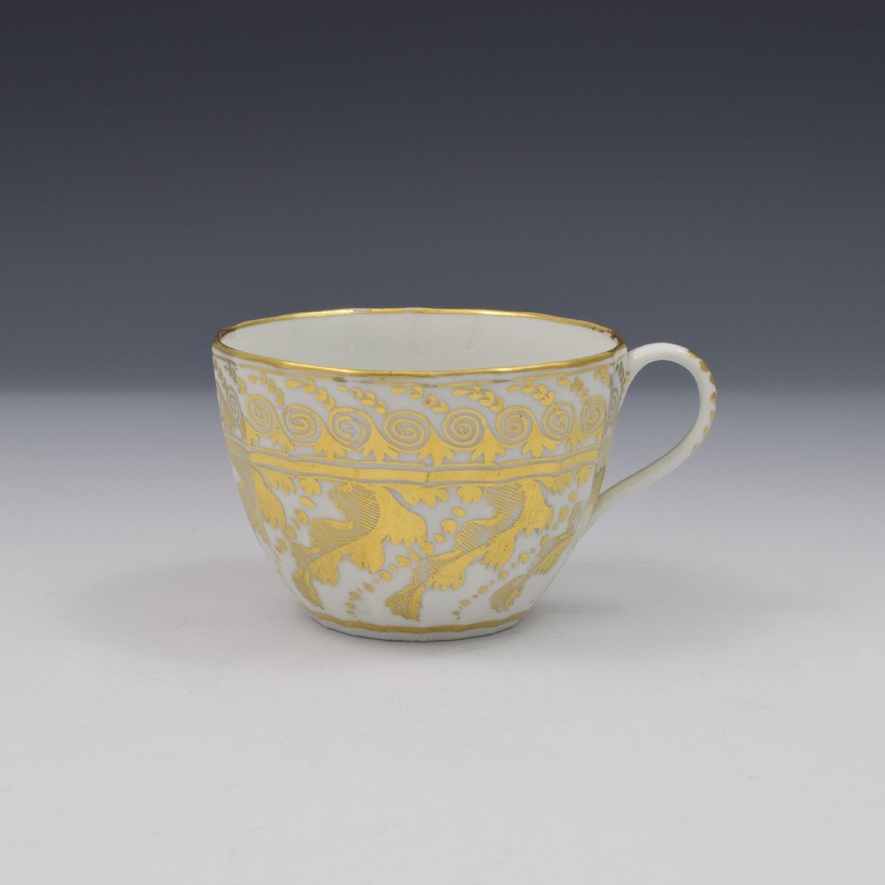 Georgian Coalport Porcelain Faceted Tea Cup & Saucer c.1810 View III