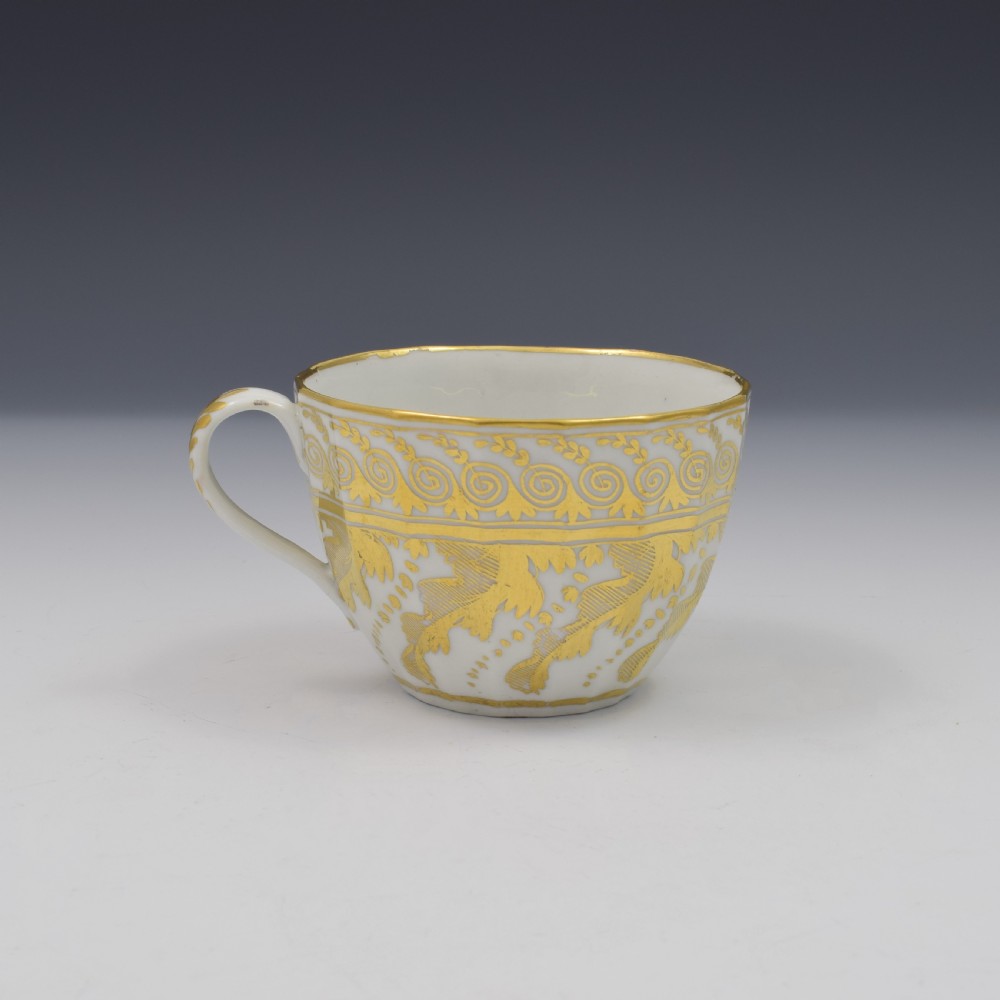 Georgian Coalport Porcelain Faceted Tea Cup & Saucer c.1810 View V