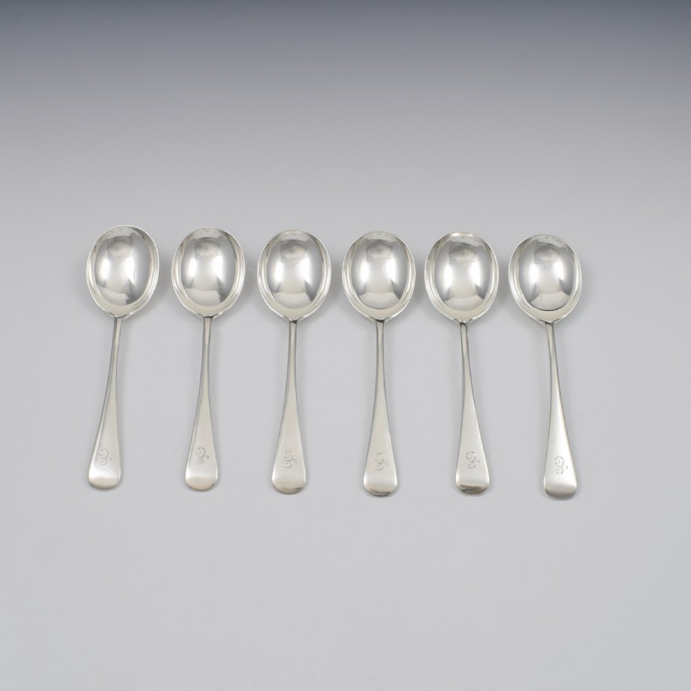 Set Of Six Art Deco Silver Soup Spoons View II