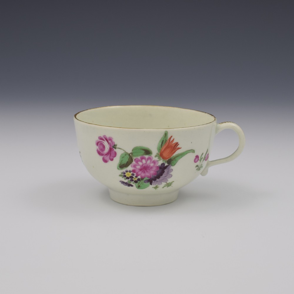 First Period Worcester Porcelain Floral Tea Cup & Saucer c.1770 View III