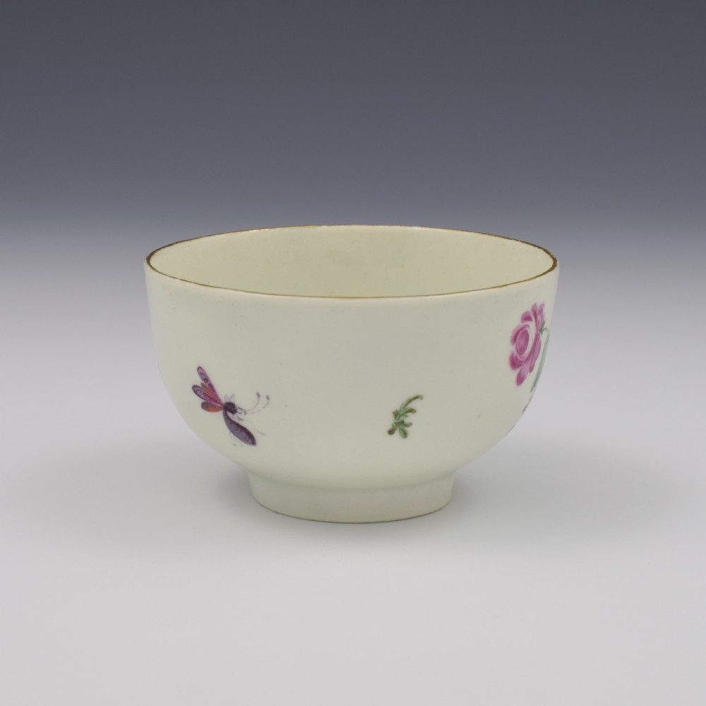 First Period Worcester Porcelain Floral Tea Cup & Saucer c.1770 View IV