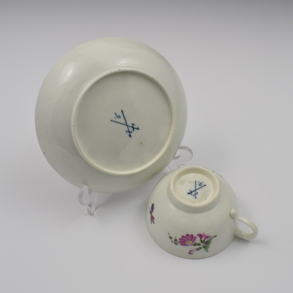 First Period Worcester Porcelain Floral Tea Cup & Saucer c.1770 View VIII