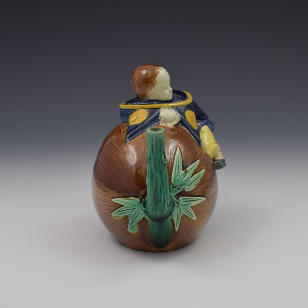 Victorian Holdcroft Majolica Boy On Coconut Teapot c.1875 View III