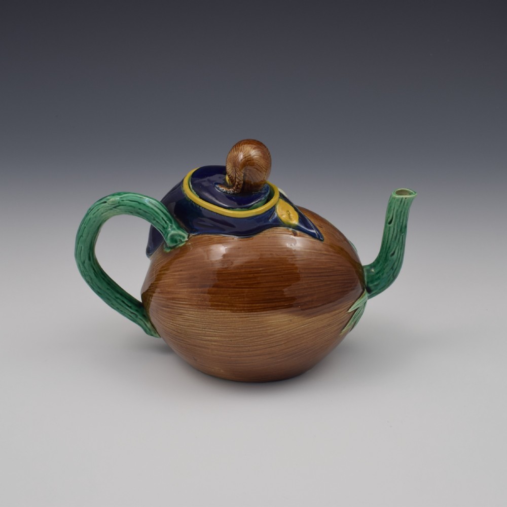 Victorian Holdcroft Majolica Boy On Coconut Teapot c.1875 View VI