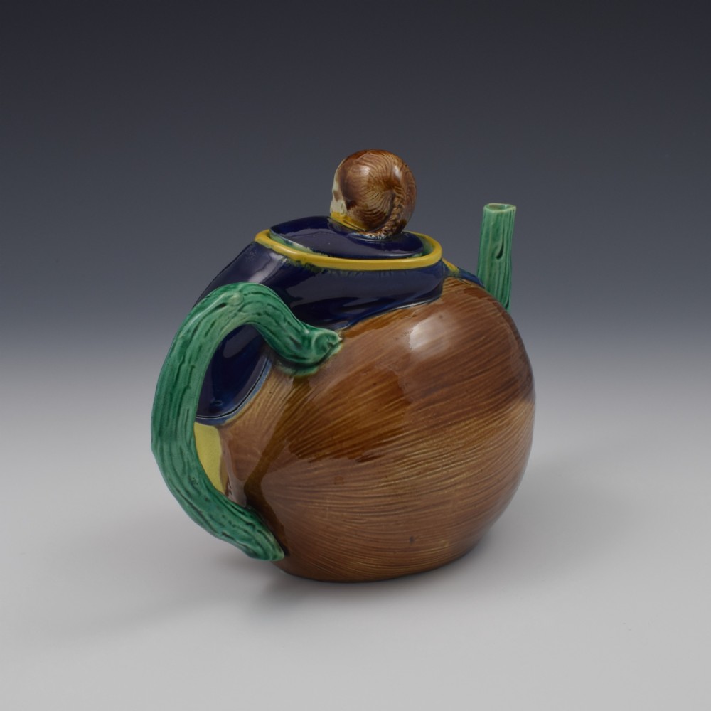 Victorian Holdcroft Majolica Boy On Coconut Teapot c.1875 View VII