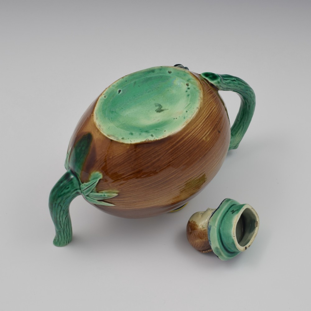 Victorian Holdcroft Majolica Boy On Coconut Teapot c.1875 View XIII