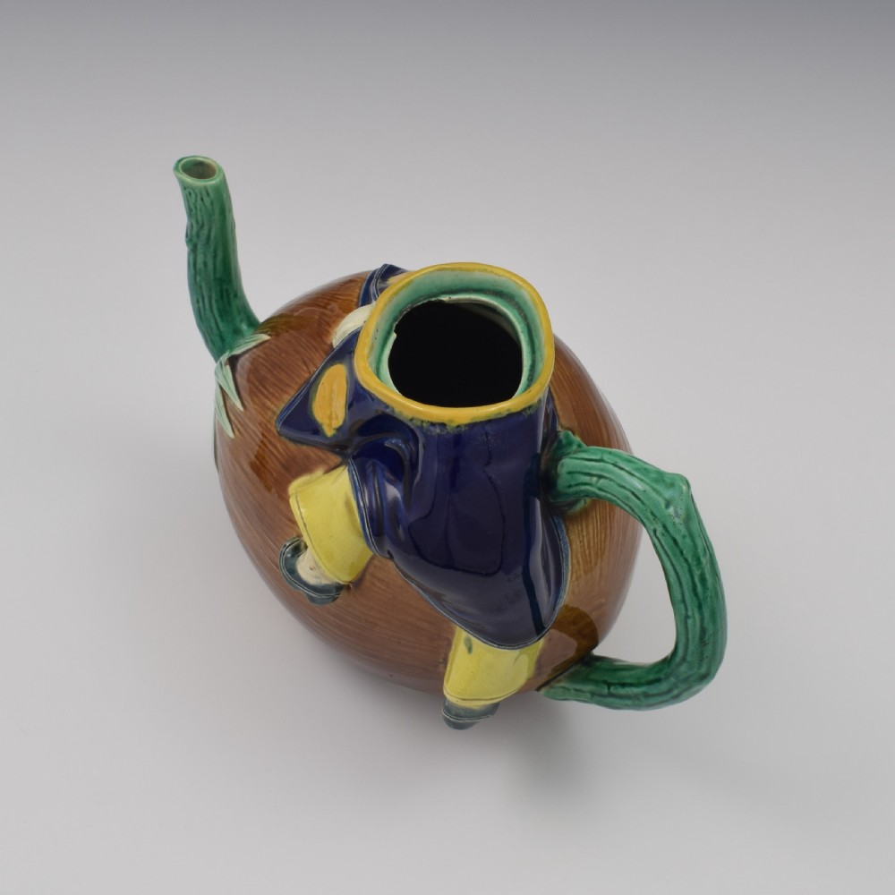 Victorian Holdcroft Majolica Boy On Coconut Teapot c.1875 View XIV
