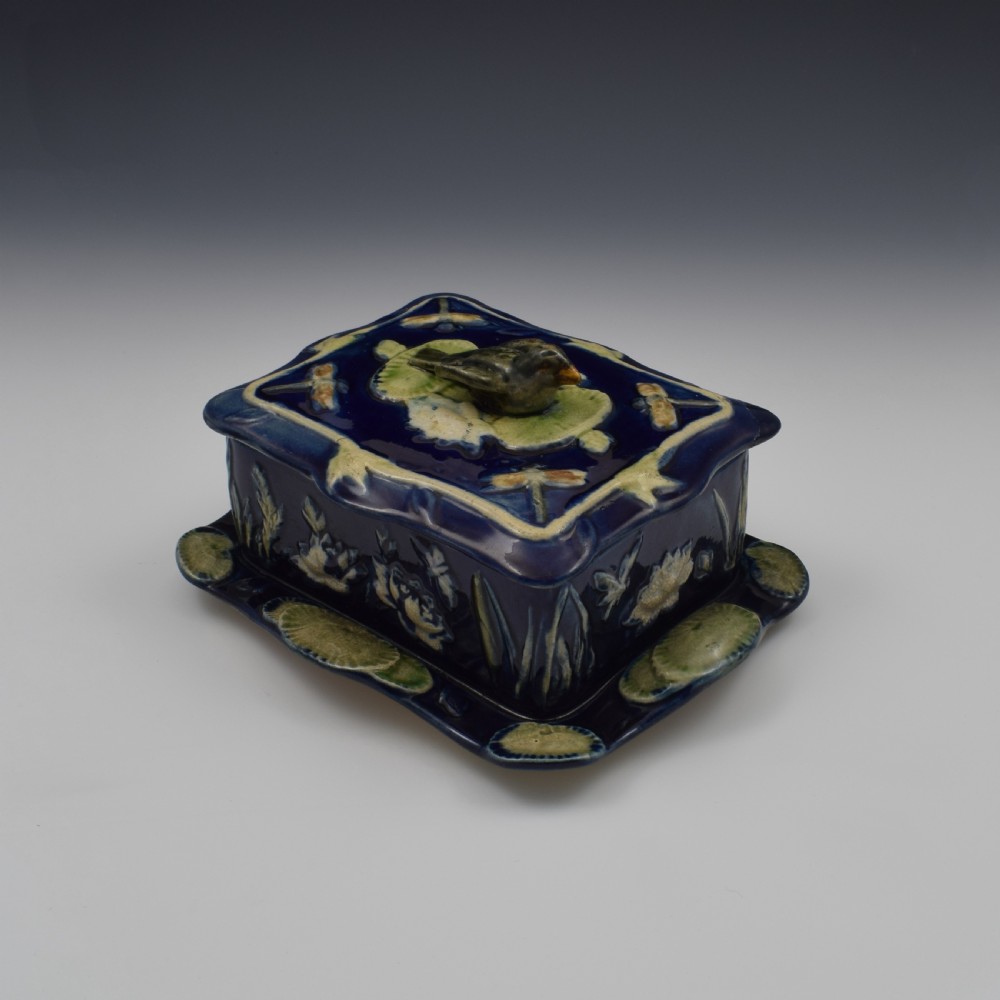 Victorian Forester Majolica Pond Lily & Sparrow Sardine Box 