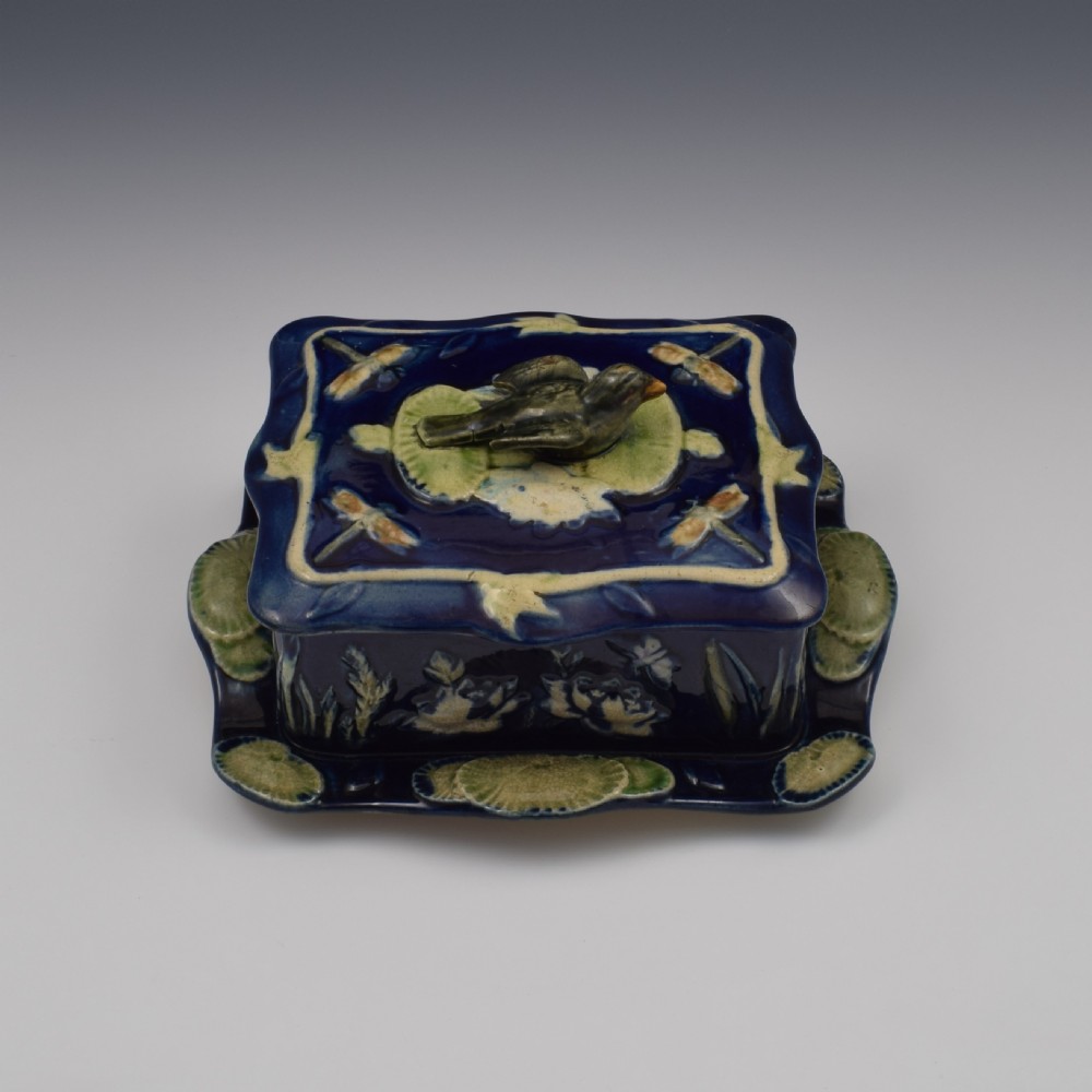 Victorian Forester Majolica Pond Lily & Sparrow Sardine Box  View II
