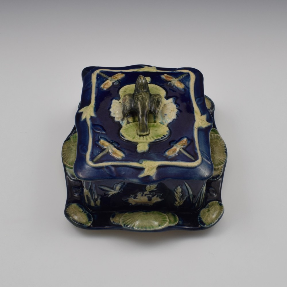 Victorian Forester Majolica Pond Lily & Sparrow Sardine Box  View III