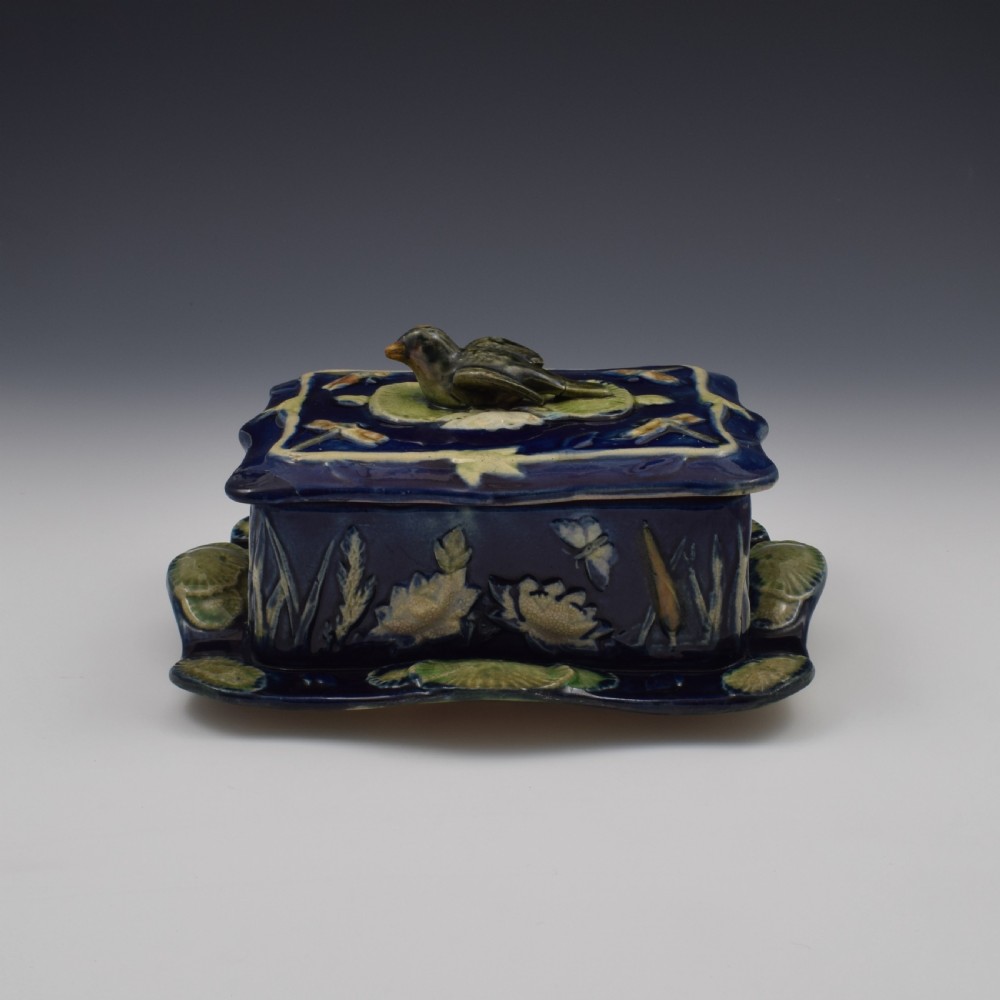 Victorian Forester Majolica Pond Lily & Sparrow Sardine Box  View IV