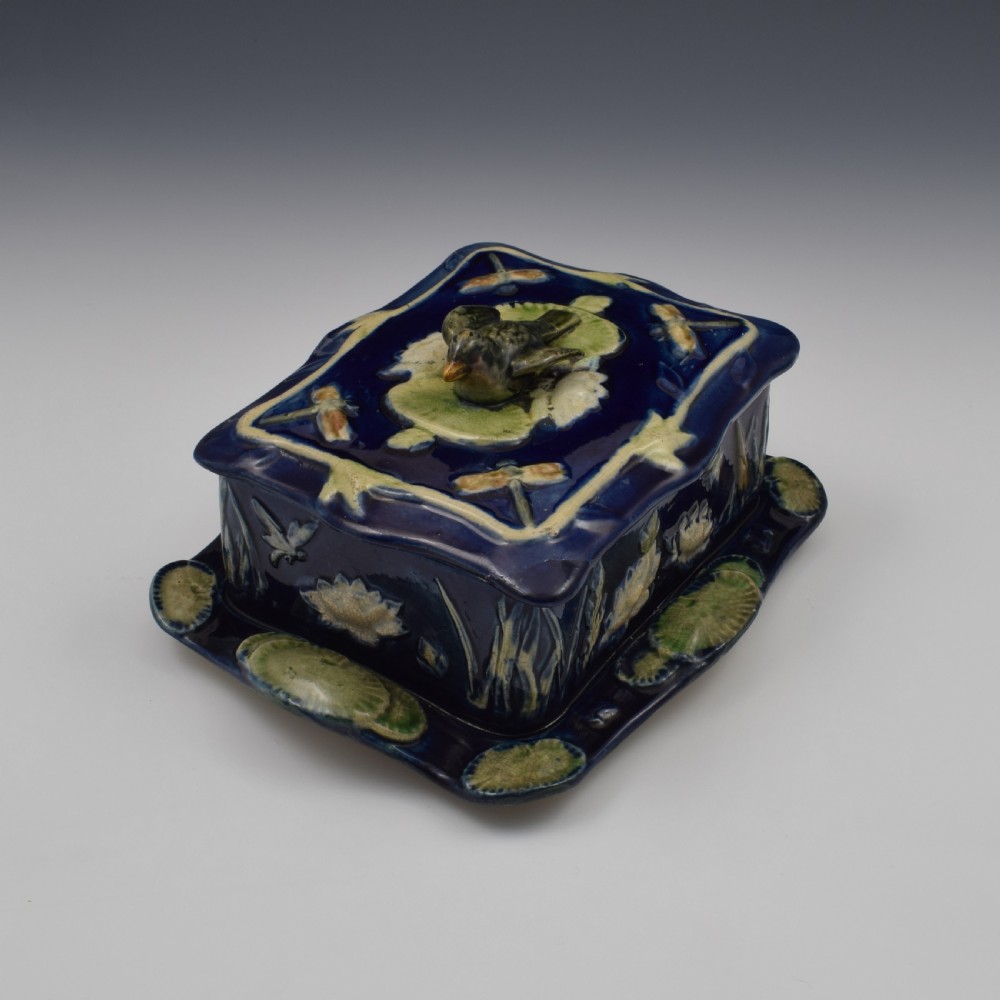 Victorian Forester Majolica Pond Lily & Sparrow Sardine Box  View V