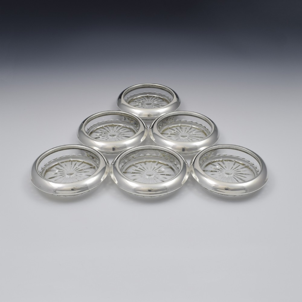 Set Of Six Sterling Silver & Glass Wine Glass Coasters View III