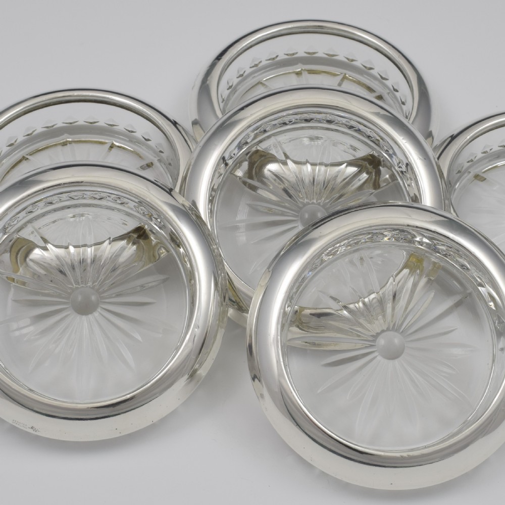 Set Of Six Sterling Silver & Glass Wine Glass Coasters View IV