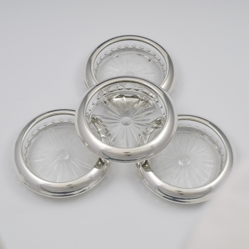 Set Of Six Sterling Silver & Glass Wine Glass Coasters View V