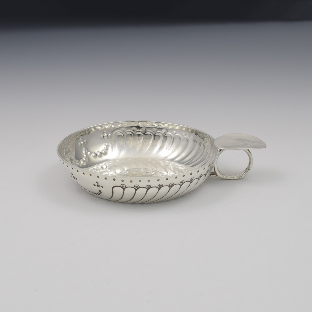 Large English Silver Wine Taster / Tastevin With Tudor Sixpence View II