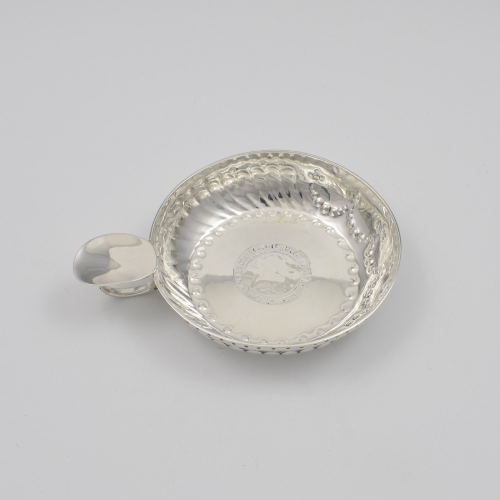 Large English Silver Wine Taster / Tastevin With Tudor Sixpence View V