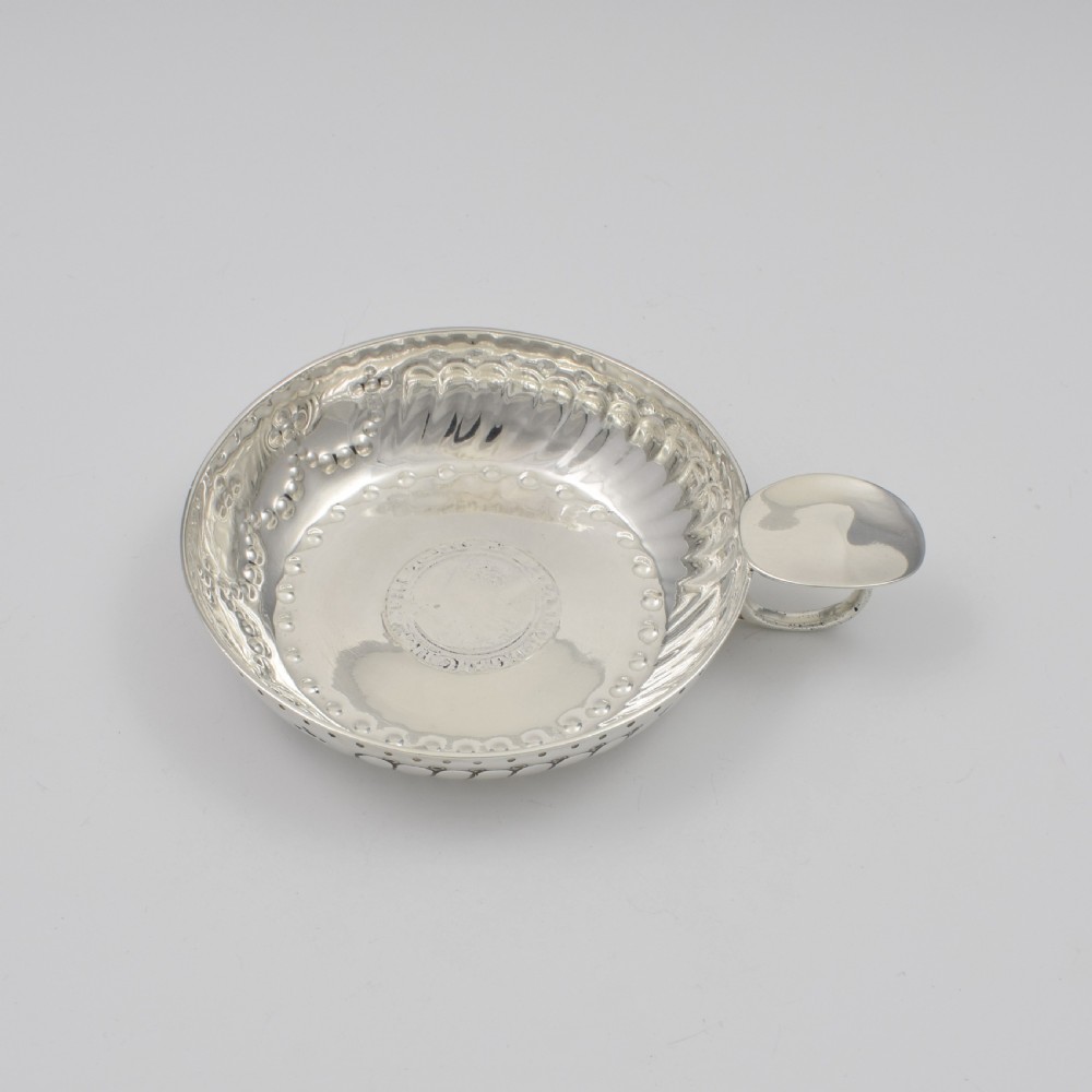 Large English Silver Wine Taster / Tastevin With Tudor Sixpence View VII