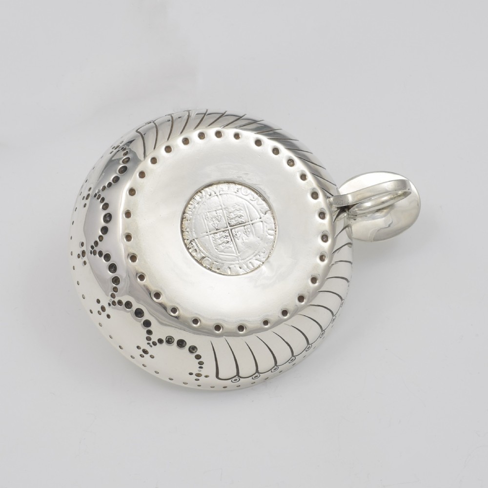Large English Silver Wine Taster / Tastevin With Tudor Sixpence View XI