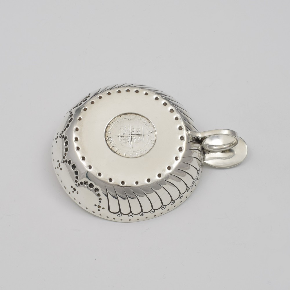 Large English Silver Wine Taster / Tastevin With Tudor Sixpence View XVII