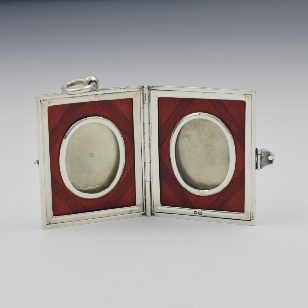 Fine Victorian Silver & Enamel Travelling / Pocket Double Photograph Frame