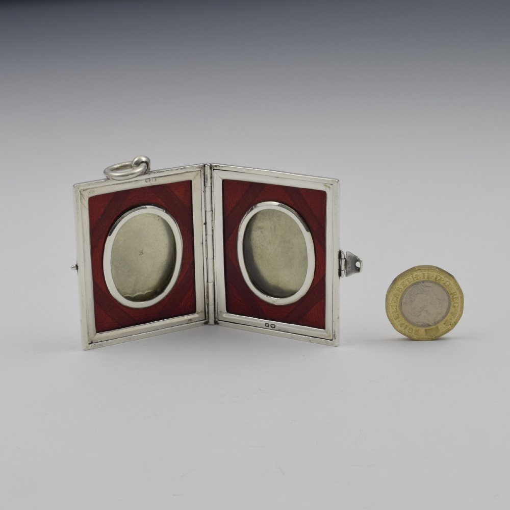 Fine Victorian Silver & Enamel Travelling / Pocket Double Photograph Frame View XI