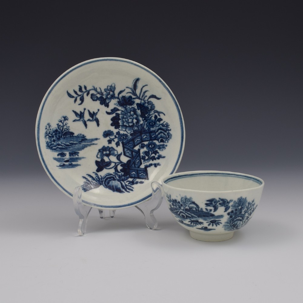 First Period Worcester Porcelain Fence Pattern Tea Bowl & Saucer c.1770