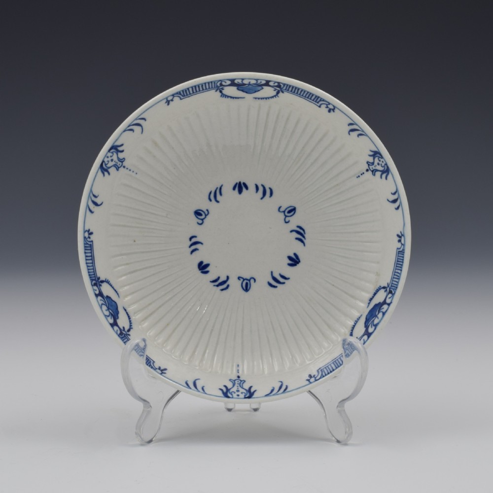 First Period Worcester Porcelain Ribbed Tea Bowl & Saucer Lambrequin Border View II