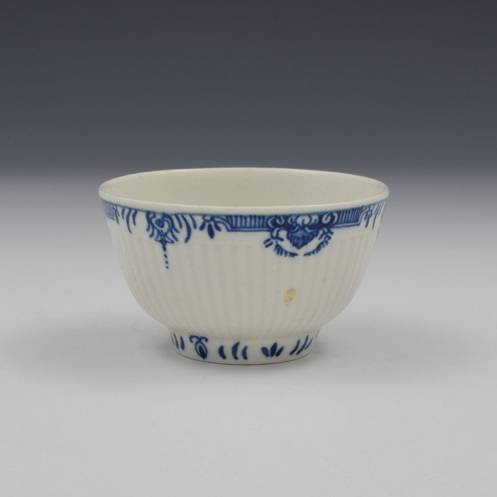 First Period Worcester Porcelain Ribbed Tea Bowl & Saucer Lambrequin Border View IV