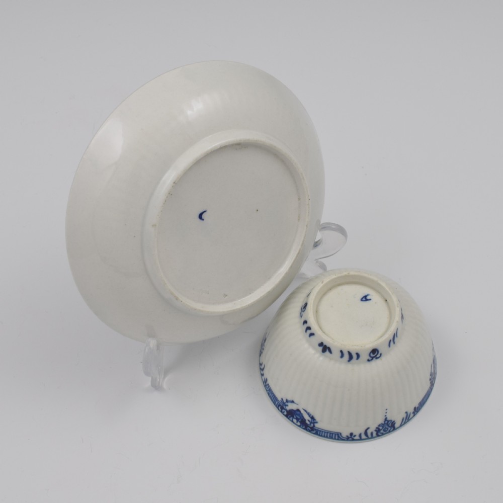 First Period Worcester Porcelain Ribbed Tea Bowl & Saucer Lambrequin Border View VII