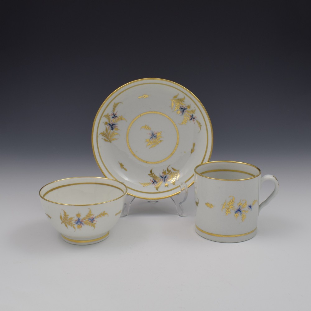 Georgian Coalport Porcelain Tea Bowl, Coffee Can & Saucer Trio c.1805 View III