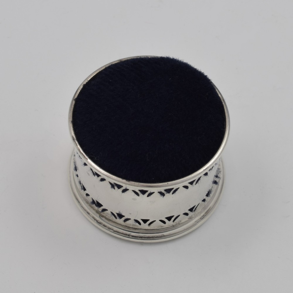 Art Deco English Silver Pierced Circular Pin Cushion Dublin Import View V