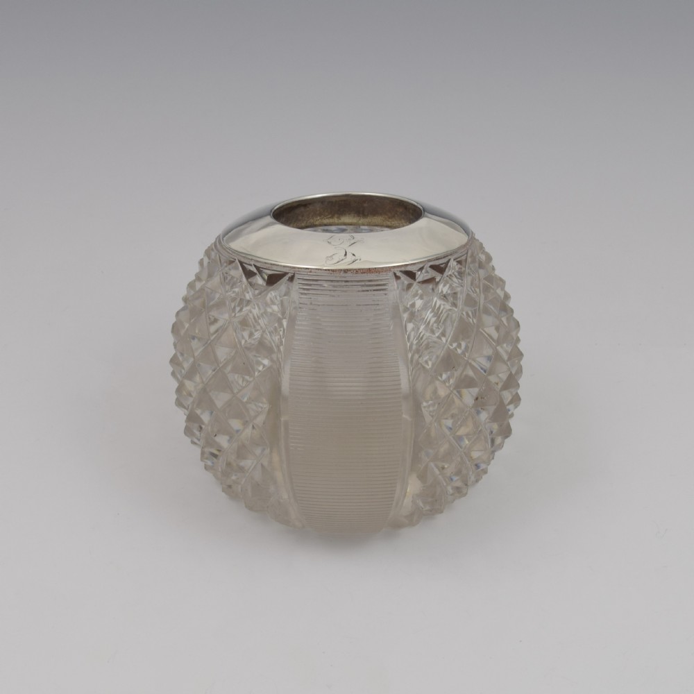 Unusual Victorian Sloped Base Threaded & Cut Glass & Silver Match Strike / Vesta