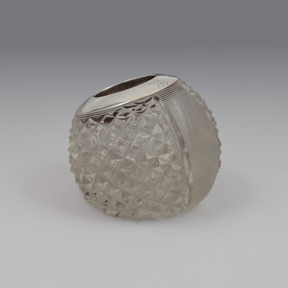 Unusual Victorian Sloped Base Threaded & Cut Glass & Silver Match Strike / Vesta View II
