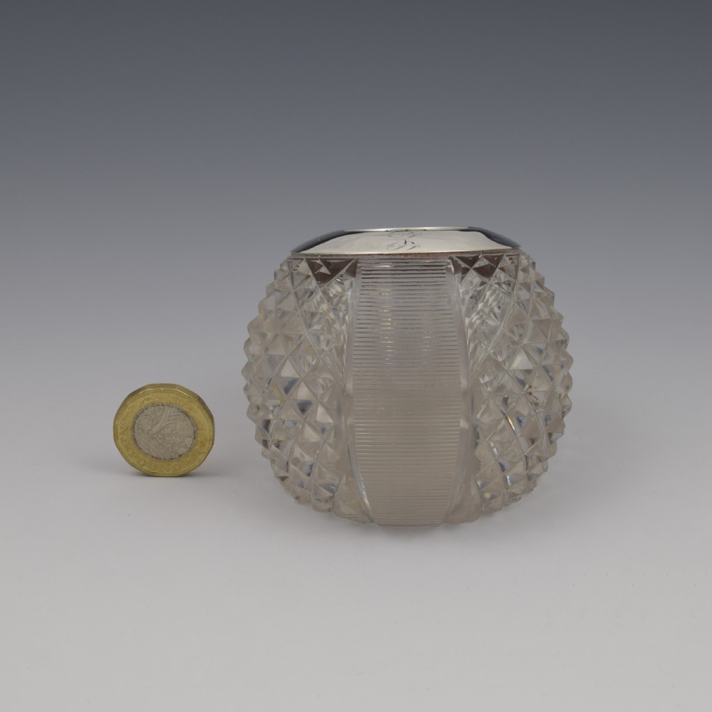 Unusual Victorian Sloped Base Threaded & Cut Glass & Silver Match Strike / Vesta View III