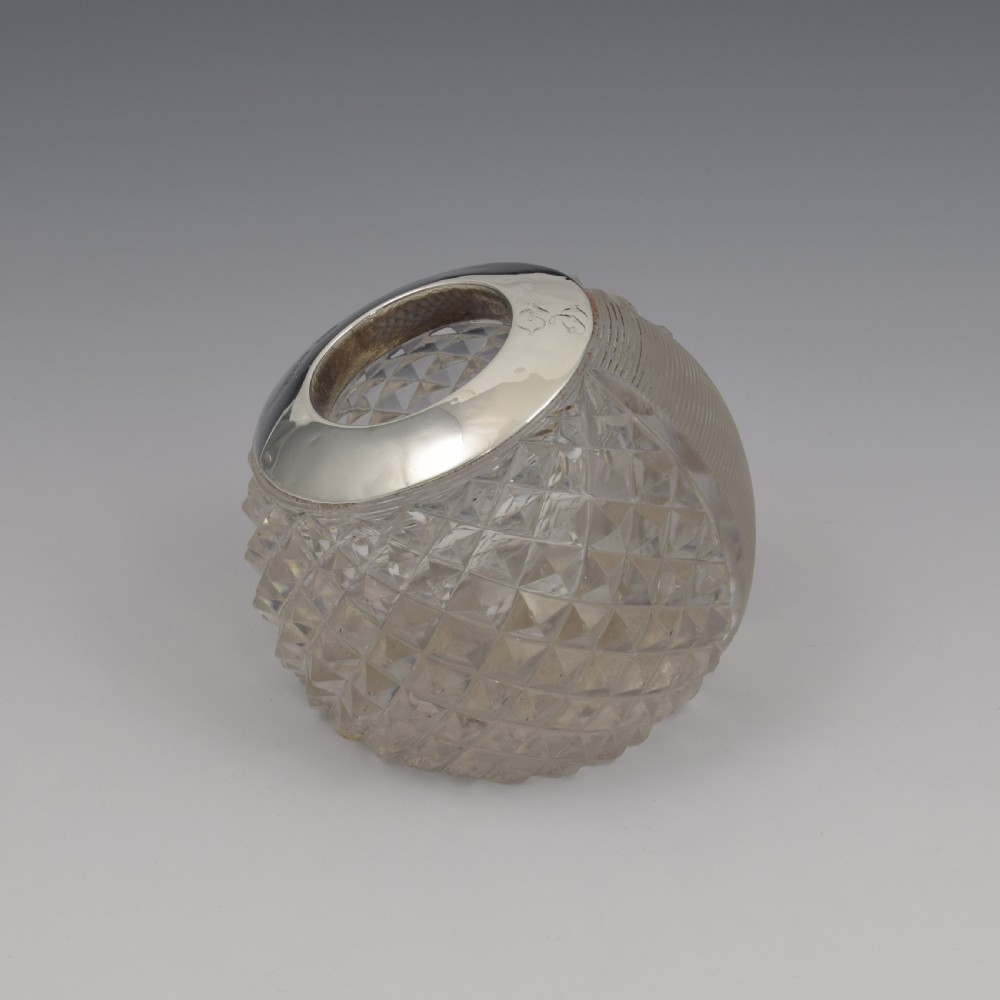Unusual Victorian Sloped Base Threaded & Cut Glass & Silver Match Strike / Vesta View IV