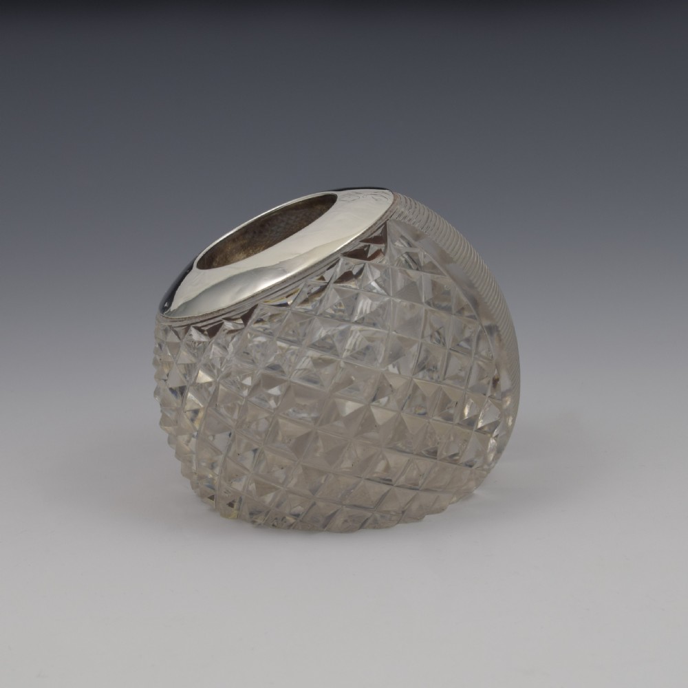 Unusual Victorian Sloped Base Threaded & Cut Glass & Silver Match Strike / Vesta View V