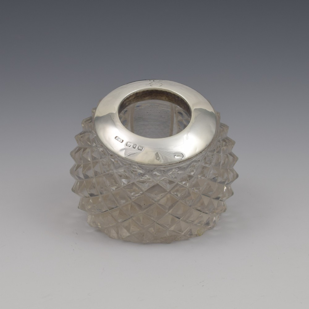 Unusual Victorian Sloped Base Threaded & Cut Glass & Silver Match Strike / Vesta View VI