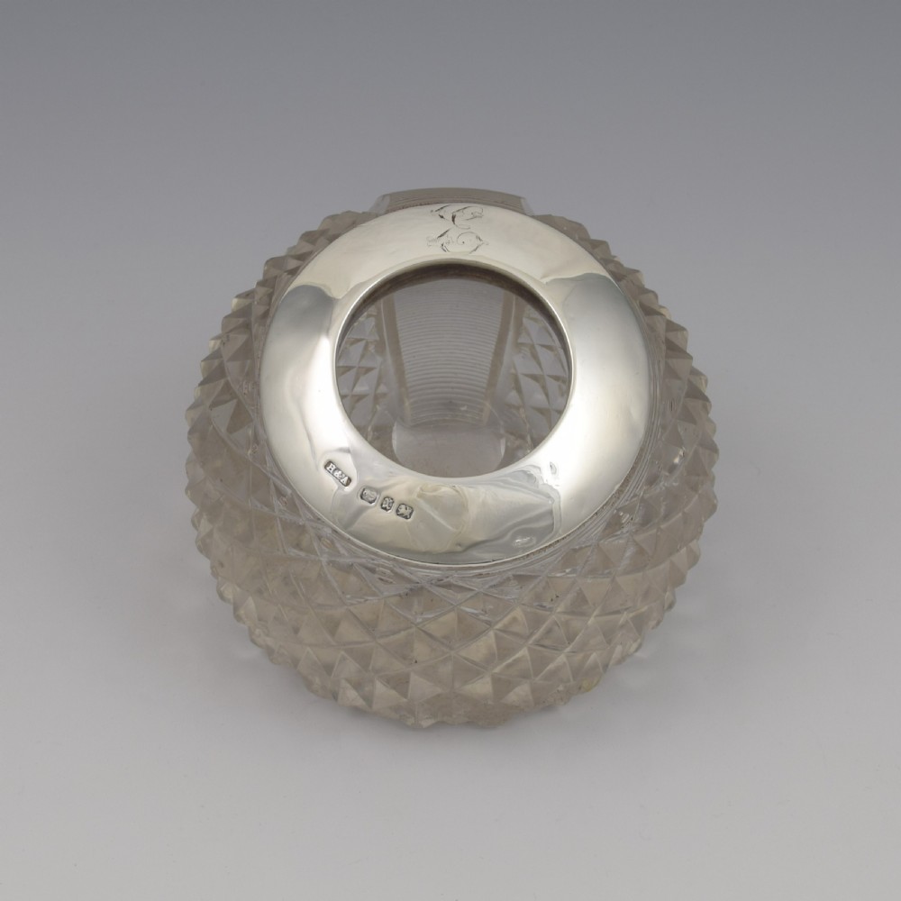 Unusual Victorian Sloped Base Threaded & Cut Glass & Silver Match Strike / Vesta View VIII