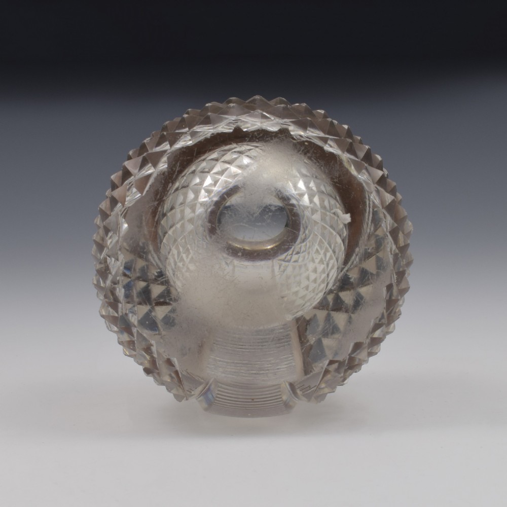Unusual Victorian Sloped Base Threaded & Cut Glass & Silver Match Strike / Vesta View X