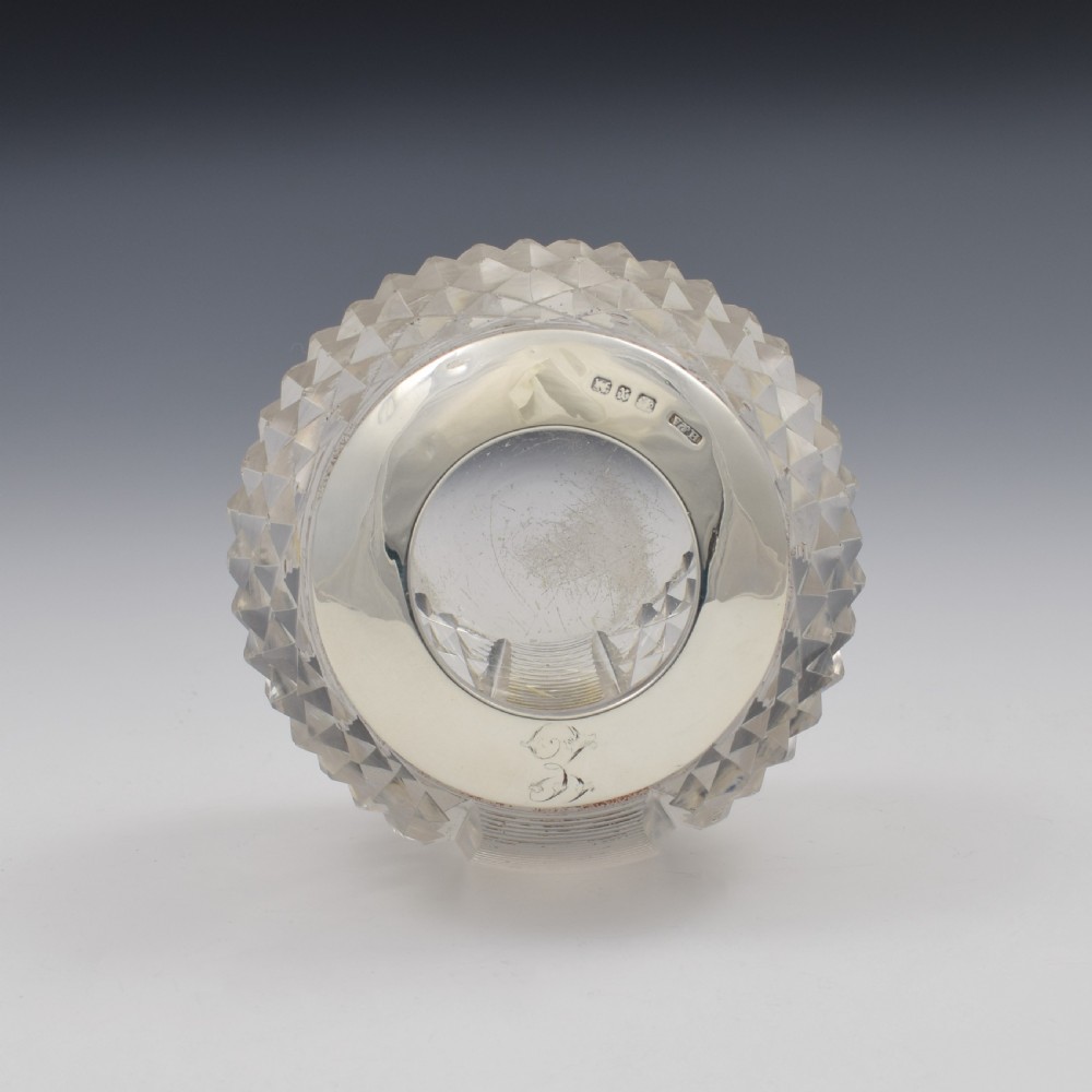Unusual Victorian Sloped Base Threaded & Cut Glass & Silver Match Strike / Vesta View XIII
