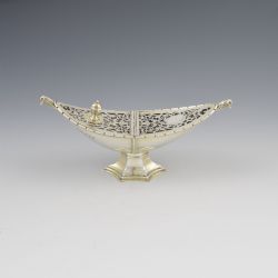 UNUSUAL ART DECO SILVER POT POURRI AFTER RAMSEY ABBEY INCENSE BOAT