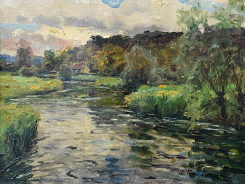 LOUIS ASTON KNIGHT 18731948 STREAM IN A LANDSCAPE FRANCO AMERICAN OIL PAINTING - ADDITIONAL PHOTO 6