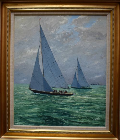 claude muncaster 19031974 sovereign and kurrewa americas cup interest oil painting - CATEGORY: ANTIQUE ART - DATED 1960