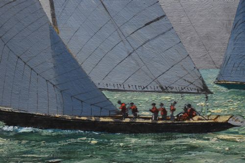 CLAUDE MUNCASTER 19031974 SOVEREIGN AND KURREWA AMERICAS CUP INTEREST OIL PAINTING - ADDITIONAL PHOTO 3