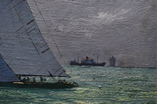 CLAUDE MUNCASTER 19031974 SOVEREIGN AND KURREWA AMERICAS CUP INTEREST OIL PAINTING - ADDITIONAL PHOTO 4