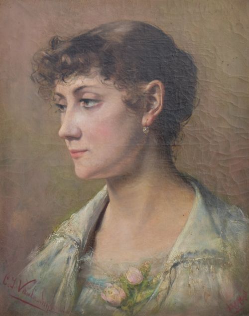 charles joseph van landuyt 18541934 portrait of malvina 1882 - CATEGORY: ANTIQUE ART - DATED 1880