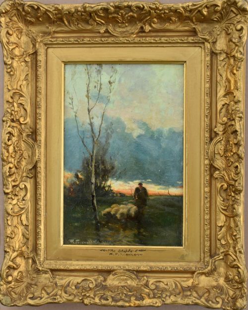 R PASQUALL ROBINSON SHEPHERD AT SUNSET C1890 VICTORIAN OIL PAINTING - ADDITIONAL PHOTO 1