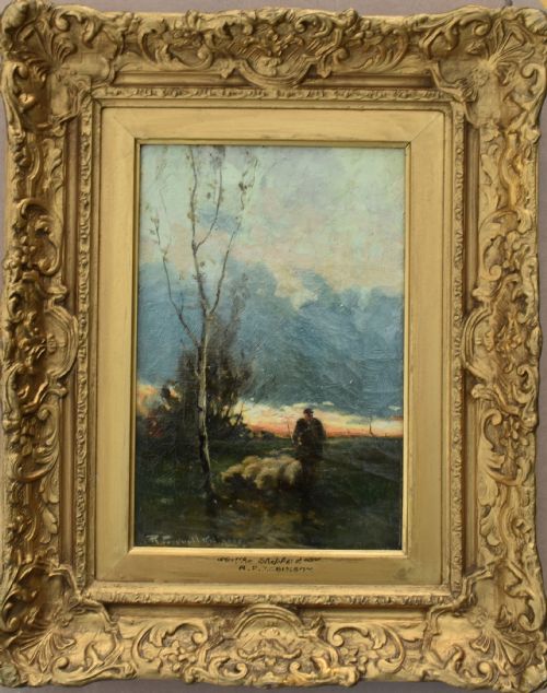 R PASQUALL ROBINSON SHEPHERD AT SUNSET C1890 VICTORIAN OIL PAINTING - ADDITIONAL PHOTO 6